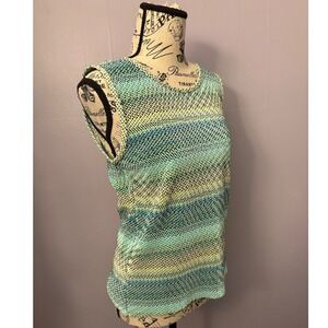VTG 90s 80s Covington Space Dye Teal Green Lime Stretchy Tank Top Medium 10-12